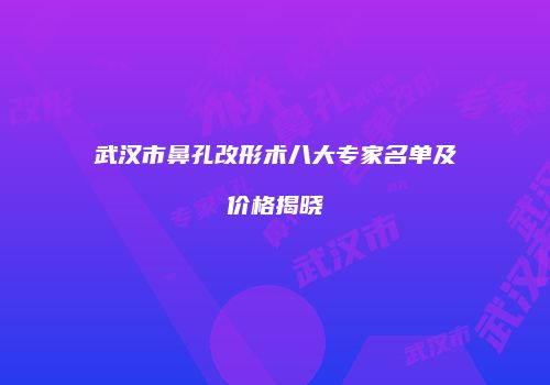 武汉市鼻孔改形术八大专家名单及价格揭晓