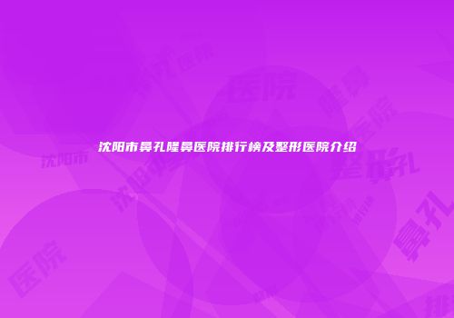 沈阳市鼻孔隆鼻医院排行榜及整形医院介绍