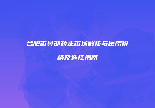 合肥市鼻部矫正市场解析与医院价格及选择指南
