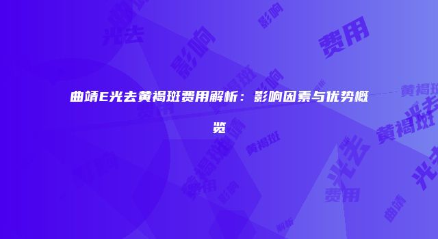 曲靖E光去黄褐斑费用解析：影响因素与优势概览