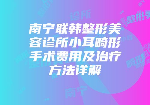 南宁联韩整形美容诊所小耳畸形手术费用及治疗方法详解