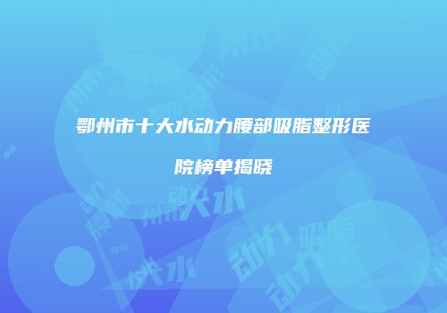 鄂州市十大水动力腰部吸脂整形医院榜单揭晓