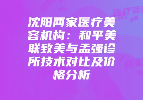 沈阳两家医疗美容机构：和平美联致美与孟强诊所技术对比及价格分析