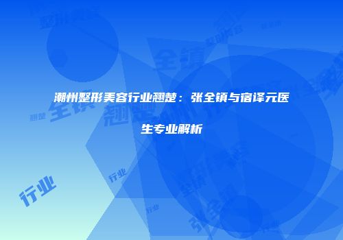 潮州整形美容行业翘楚：张全镇与宿译元医生专业解析