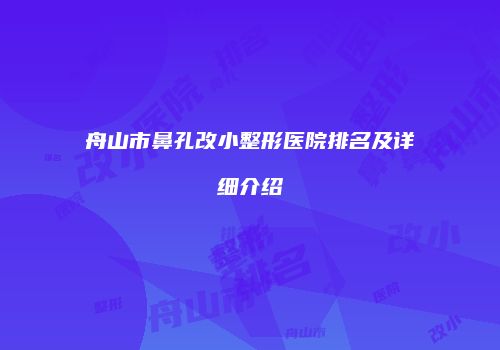舟山市鼻孔改小整形医院排名及详细介绍