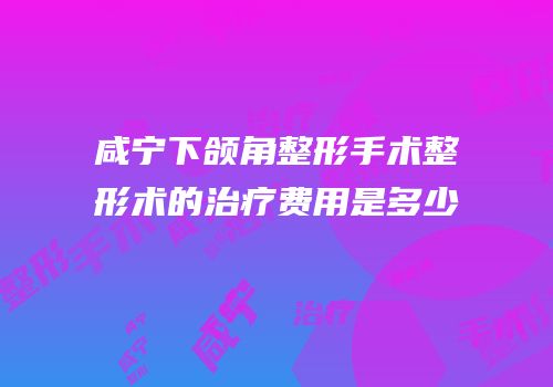 咸宁下颌角整形手术整形术的治疗费用是多少