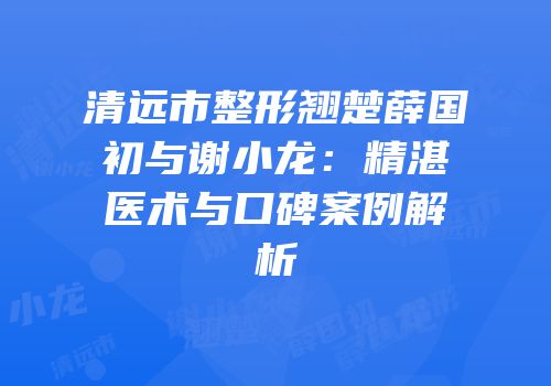 清远市整形翘楚薛国初与谢小龙：精湛医术与口碑案例解析