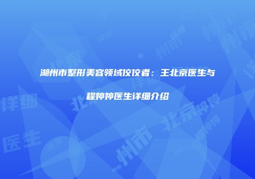 湖州市整形美容领域佼佼者：王北京医生与程婷婷医生详细介绍
