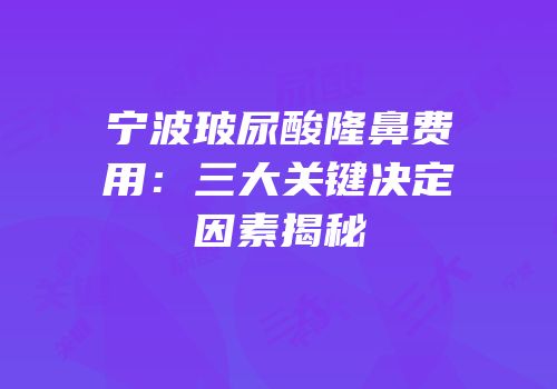 宁波玻尿酸隆鼻费用：三大关键决定因素揭秘