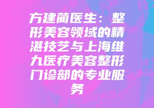 方建蔺医生：整形美容领域的精湛技艺与上海维九医疗美容整形门诊部的专业服务