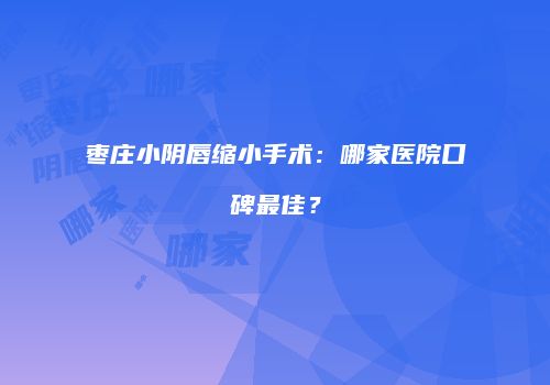 枣庄小阴唇缩小手术：哪家医院口碑最佳？
