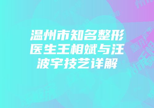 温州市知名整形医生王相斌与汪波宇技艺详解