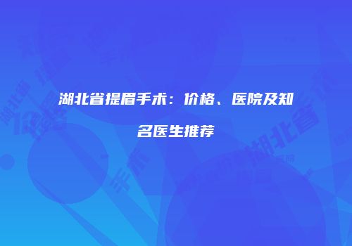 湖北省提眉手术：价格、医院及知名医生推荐