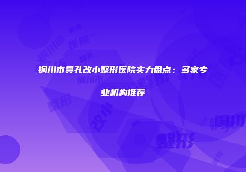 铜川市鼻孔改小整形医院实力盘点：多家专业机构推荐