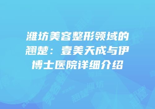 潍坊美容整形领域的翘楚：壹美天成与伊博士医院详细介绍
