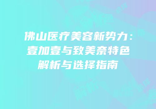 佛山医疗美容新势力：壹加壹与致美奈特色解析与选择指南