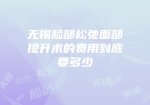 无锡脸部松弛面部提升术的费用到底要多少