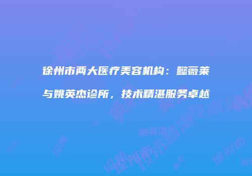 徐州市两大医疗美容机构：懿薇莱与姚英杰诊所，技术精湛服务卓越