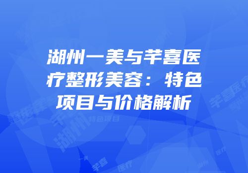 湖州一美与芊喜医疗整形美容：特色项目与价格解析