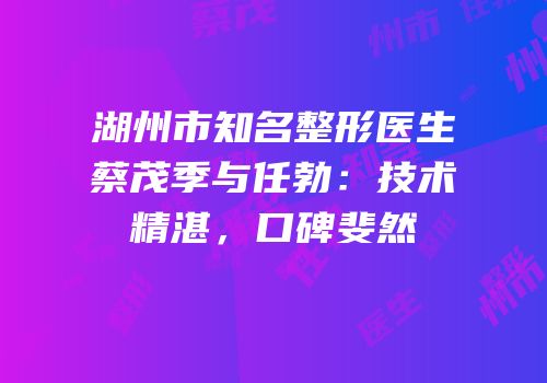 湖州市知名整形医生蔡茂季与任勃：技术精湛，口碑斐然