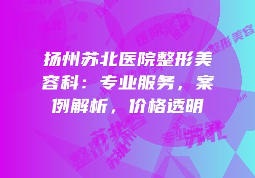 扬州苏北医院整形美容科：专业服务，案例解析，价格透明
