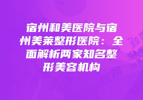 宿州和美医院与宿州美莱整形医院：全面解析两家知名整形美容机构