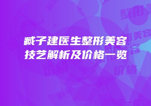 臧子建医生整形美容技艺解析及价格一览