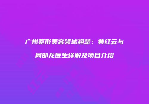 广州整形美容领域翘楚：黄红云与周邵龙医生详解及项目介绍
