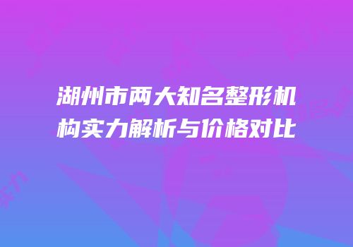 湖州市两大知名整形机构实力解析与价格对比