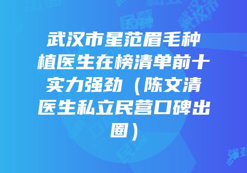 武汉市星范眉毛种植医生在榜清单前十实力强劲（陈文清医生私立民营口碑出圈）