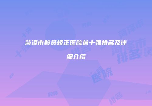 菏泽市鞍鼻矫正医院前十强排名及详细介绍