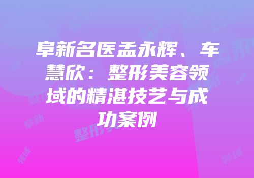 阜新名医孟永辉、车慧欣：整形美容领域的精湛技艺与成功案例