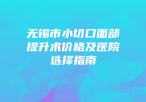 无锡市小切口面部提升术价格及医院选择指南