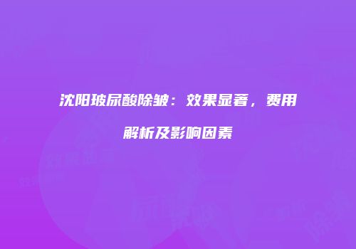沈阳玻尿酸除皱：效果显著，费用解析及影响因素