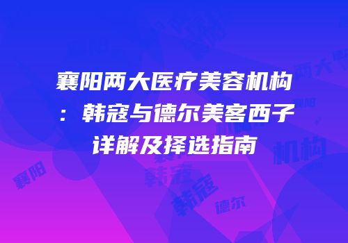襄阳两大医疗美容机构：韩寇与德尔美客西子详解及择选指南