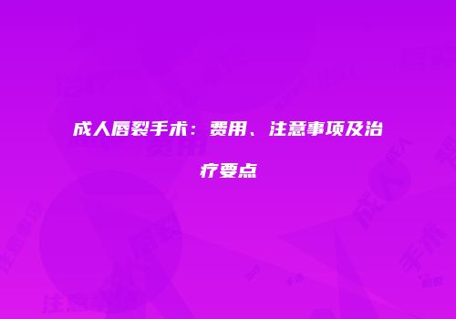 成人唇裂手术：费用、注意事项及治疗要点
