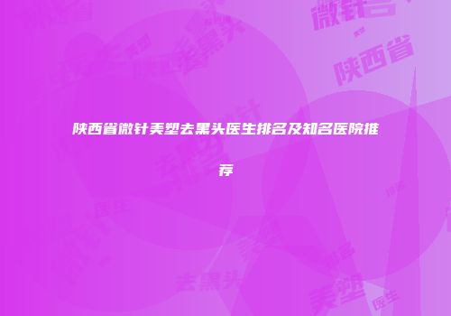 陕西省微针美塑去黑头医生排名及知名医院推荐