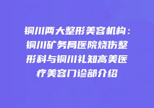 铜川两大整形美容机构：铜川矿务局医院烧伤整形科与铜川礼知高美医疗美容门诊部介绍