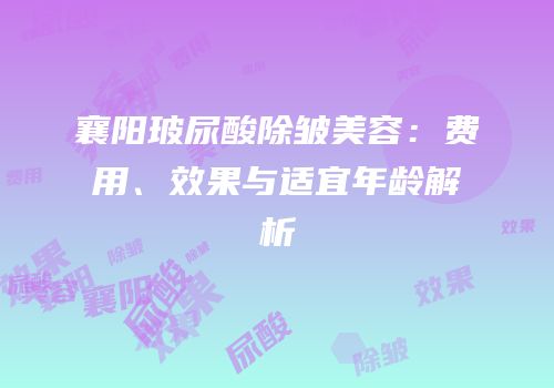 襄阳玻尿酸除皱美容：费用、效果与适宜年龄解析