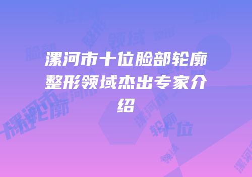 漯河市十位脸部轮廓整形领域杰出专家介绍