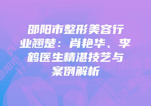 邵阳市整形美容行业翘楚：肖艳华、李鹤医生精湛技艺与案例解析