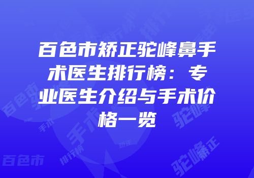 百色市矫正驼峰鼻手术医生排行榜：专业医生介绍与手术价格一览