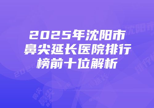 2025年沈阳市鼻尖延长医院排行榜前十位解析