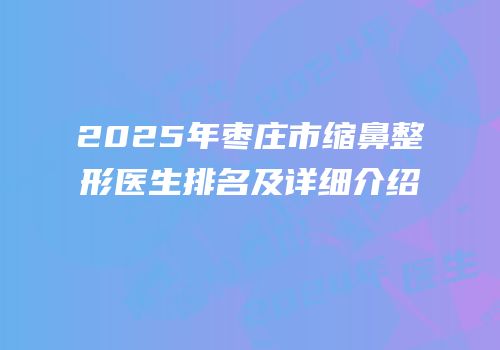2025年枣庄市缩鼻整形医生排名及详细介绍