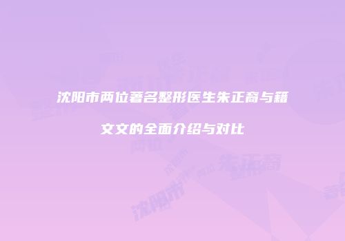 沈阳市两位著名整形医生朱正裔与籍文文的全面介绍与对比