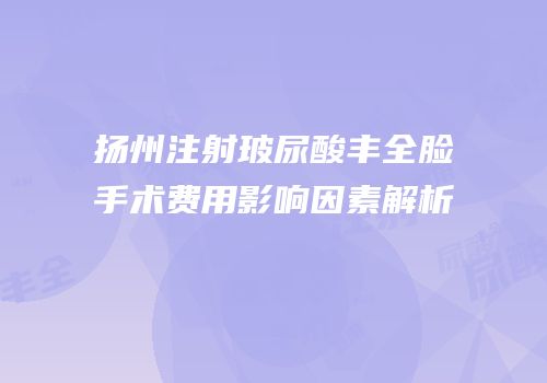 扬州注射玻尿酸丰全脸手术费用影响因素解析