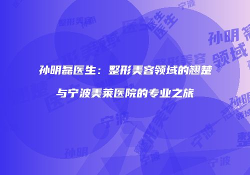 孙明磊医生：整形美容领域的翘楚与宁波美莱医院的专业之旅