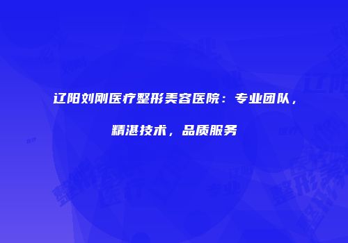 辽阳刘刚医疗整形美容医院：专业团队，精湛技术，品质服务