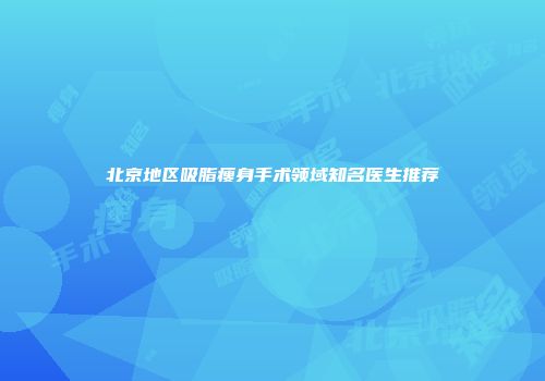 北京地区吸脂瘦身手术领域知名医生推荐