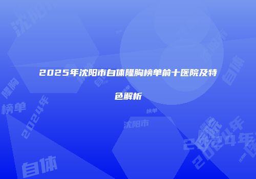 2025年沈阳市自体隆胸榜单前十医院及特色解析